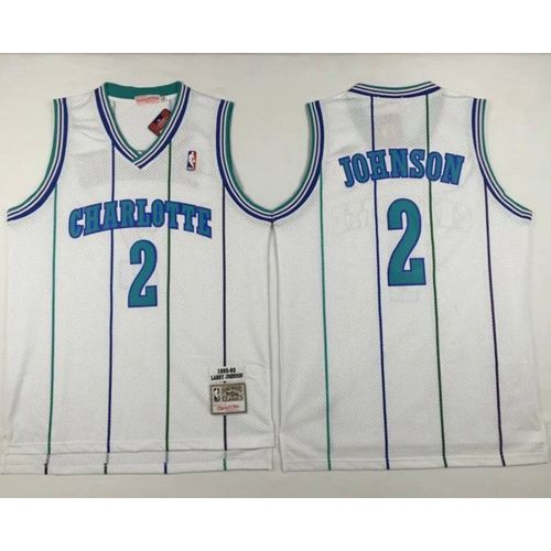 Mitchell And Ness Charlotte Hornets #2 Larry Johnson White Throwback Stitched Jersey Mens