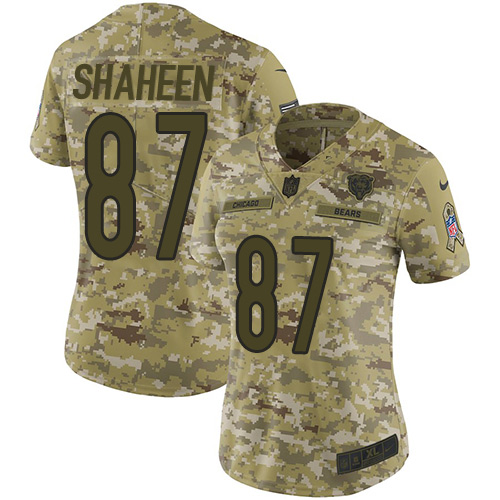 Chicago Bears #87 Adam Shaheen Camo Women's Stitched Limited 2018 Salute to Service Jersey Womens