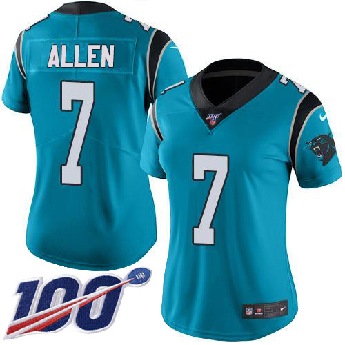 Carolina Panthers #7 Kyle Allen Blue Alternate Women's Stitched 100th Season Vapor Limited Jersey Womens