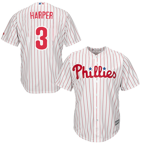 Philadelphia Phillies #3 Bryce Harper White(Red Strip) Cool Base Stitched Youth Jersey Youth