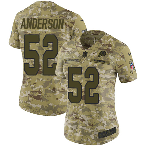 Washington Commanders #52 Ryan Anderson Camo Women's Stitched Limited 2018 Salute to Service Jersey Womens