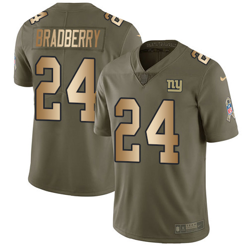 New York Giants #24 James Bradberry Olive/Gold Men's Stitched Limited 2017 Salute To Service Jersey Men's