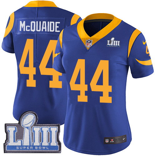 Los Angeles Rams #44 Jacob McQuaide Royal Blue Alternate Super Bowl LIII Bound Women's Stitched Vapor Untouchable Limited Jersey Womens