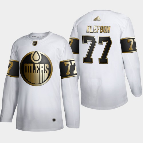 Edmonton Edmonton Oilers #77 Oscar Klefblom Men's Adidas White Golden Edition Limited Stitched Jersey Men's