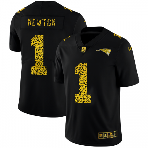 New England New England Patriots #1 Cam Newton Men's Leopard Print Fashion Vapor Limited Jersey Black Men's