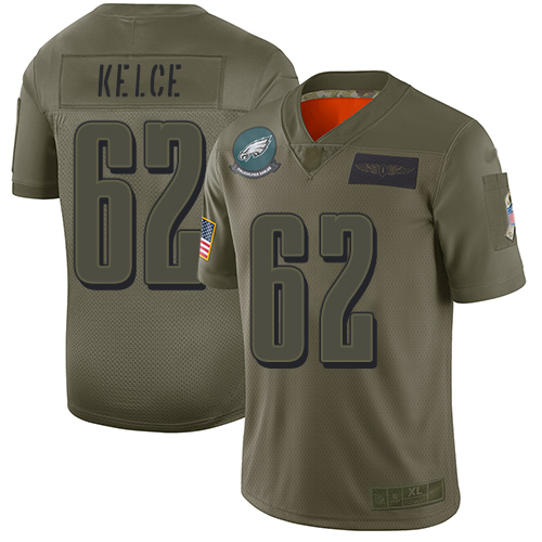 Eagles #62 Jason Kelce Camo Youth Stitched Limited 2019 Salute To Service Jersey