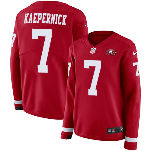 San Francisco 49ers #7 Colin Kaepernick Red Team Color Women's Stitched Limited Therma Long Sleeve Jersey Womens
