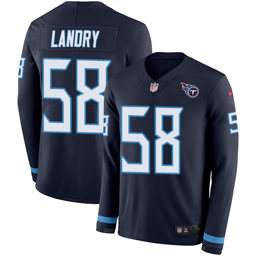 Tennessee Titans #58 Harold Landry Navy Blue Team Color Men's Stitched Limited Therma Long Sleeve Jersey Men's