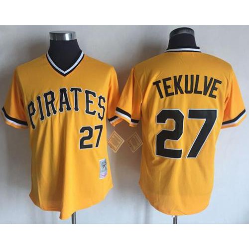 Mitchell And Ness Pittsburgh Pirates #27 Kent Tekulve Yellow Throwback Stitched Jersey Men's