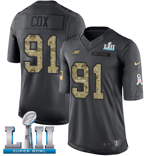 Philadelphia Eagles #91 Fletcher Cox Black Super Bowl LII Men's Stitched Limited 2016 Salute To Service Jersey Men's
