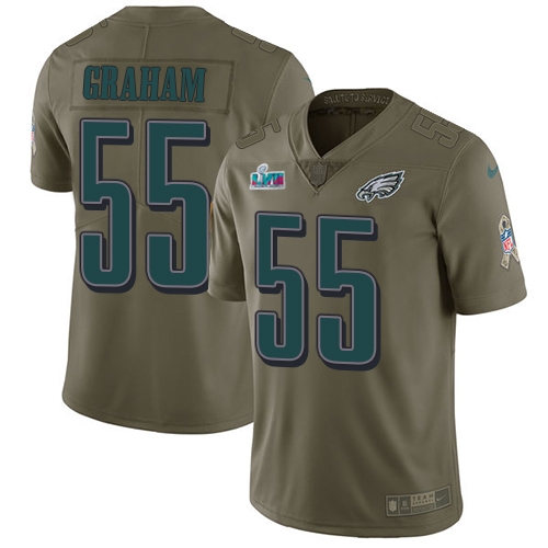 Eagles #55 Brandon Graham Olive Super Bowl LVII Patch Youth Stitched Limited 2017 Salute To Service Jersey