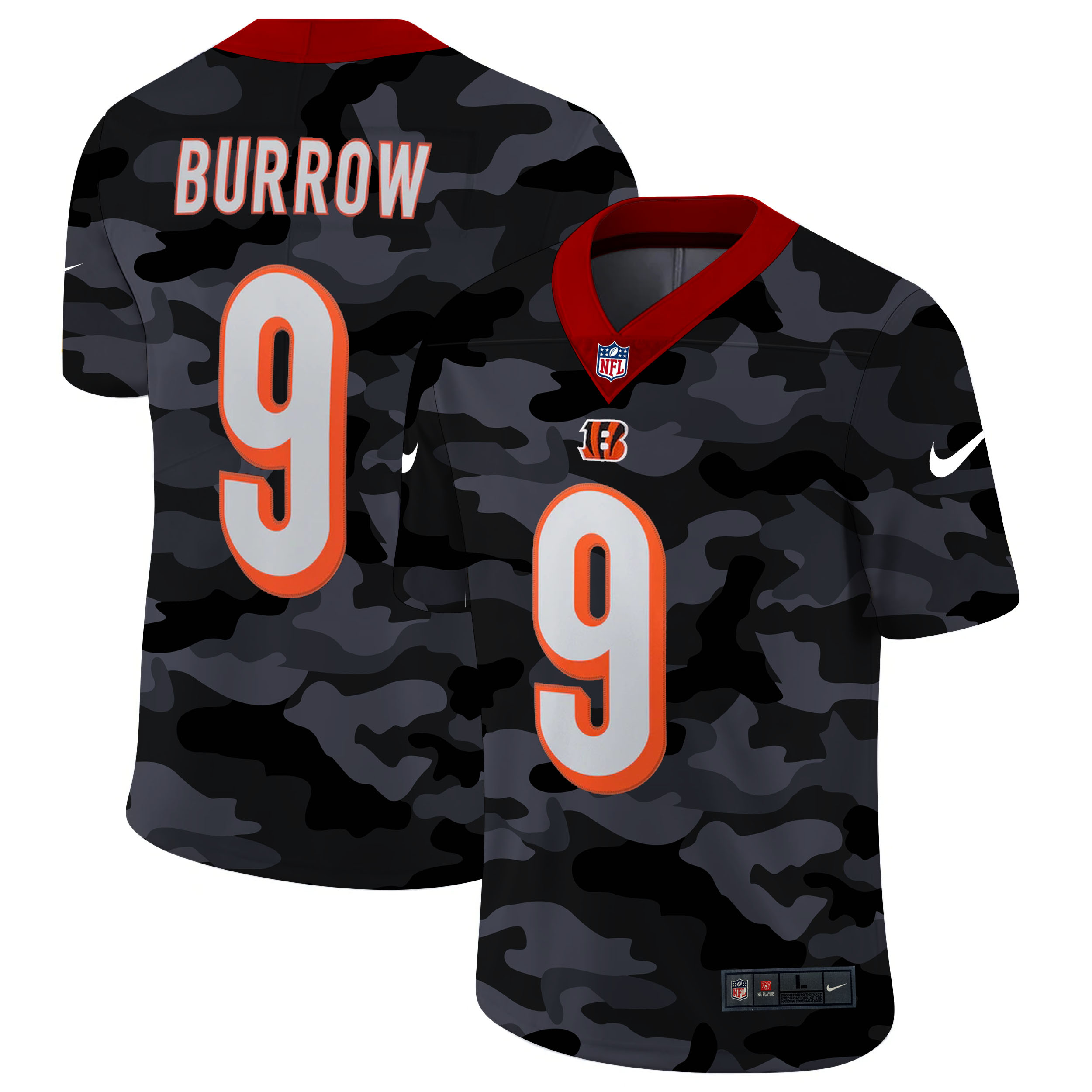 Cincinnati Bengals #9 Joe Burrow Men's 2020 Black CAMO Vapor Untouchable Limited Stitched Jersey