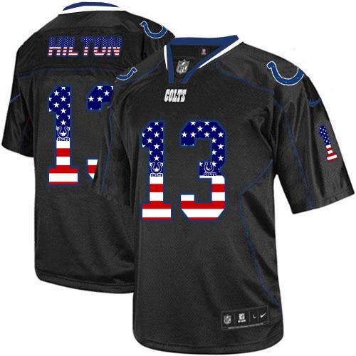 Colts #13 T.Y. Hilton Black Men's Stitched Elite USA Flag Fashion Jersey