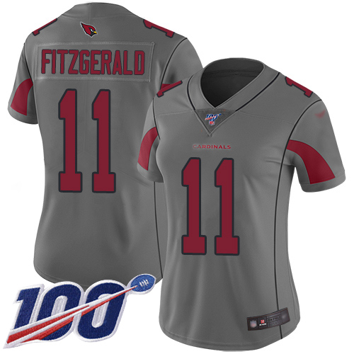 Cardinals #11 Larry Fitzgerald Silver Women's Stitched Limited Inverted Legend 100th Season Jersey