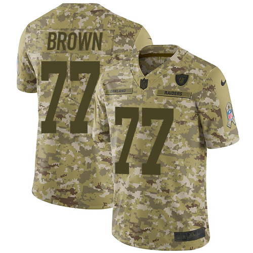 Las Vegas Raiders #77 Trent Brown Camo Men's Stitched Limited 2018 Salute To Service Jersey Men's