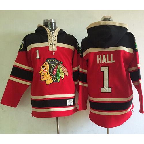 Chicago Blackhawks #1 Glenn Hall Red Sawyer Hooded Sweatshirt Stitched Jersey Men's