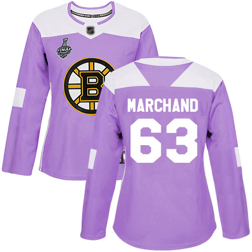 Adidas Boston Bruins #63 Brad Marchand Purple Authentic Fights Cancer Stanley Cup Final Bound Women's Stitched Jersey Womens