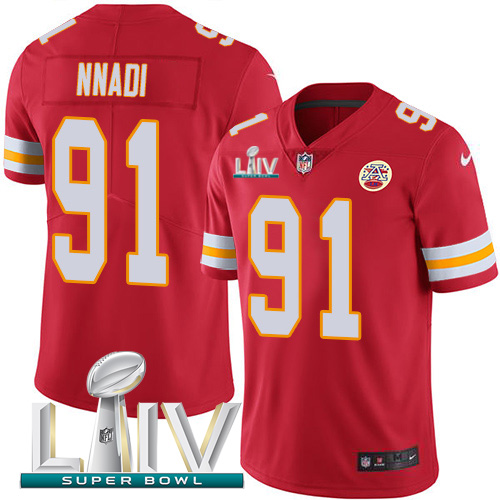 Kansas City Chiefs #91 Derrick Nnadi Red Super Bowl LIV 2020 Team Color Youth Stitched Vapor Untouchable Limited Jersey Youth