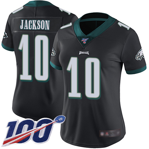Philadelphia Eagles #10 DeSean Jackson Black Alternate Women's Stitched 100th Season Vapor Limited Jersey Womens