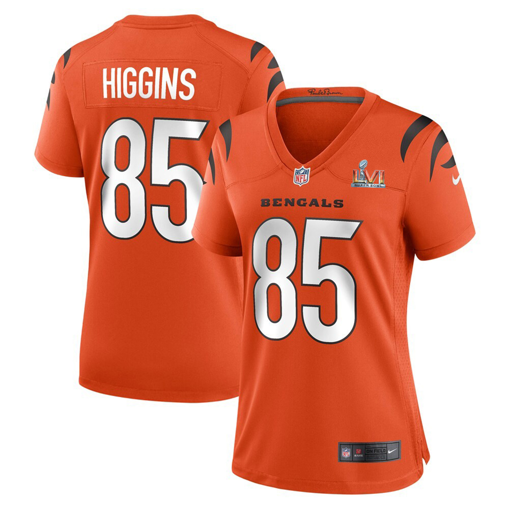 Cincinnati Bengals #85 Tee Higgins Orange Super Bowl LVI Patch Women's Game Jersey