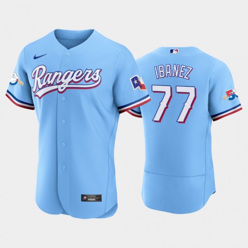 Texas Texas Rangers #77 Andy Ibanez Authentic 50th Anniversary Men's Alternate Jersey - Light Blue Men's
