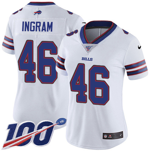 Bills #46 Ja'Marcus Ingram White Women's Stitched 100th Season Vapor Untouchable Limited Jersey