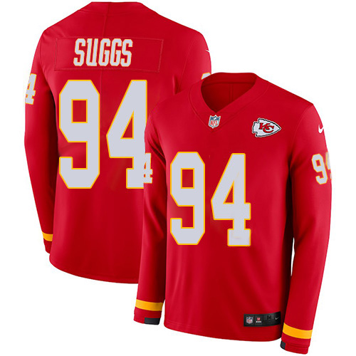 Kansas City Chiefs #94 Terrell Suggs Red Team Color Youth Stitched Limited Therma Long Sleeve Jersey Youth