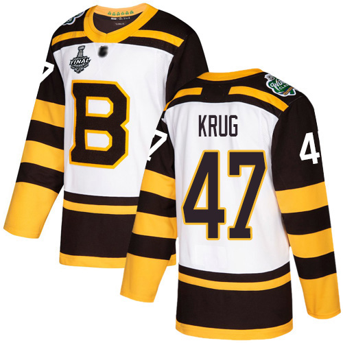 Adidas Boston Bruins #47 Torey Krug White Authentic 2019 Winter Classic Stanley Cup Final Bound Stitched Jersey Men's