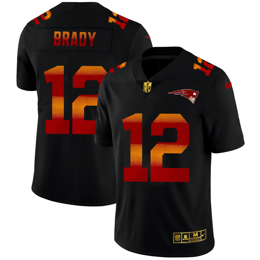 New England Patriots #12 Tom Brady Men's Black Red Orange Stripe Vapor Limited Jersey
