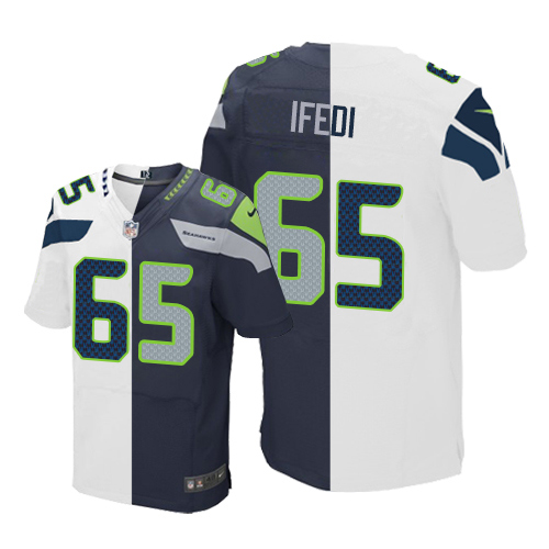 Seattle Seahawks #65 Germain Ifedi White/Steel Blue Men's Stitched Elite Split Jersey Men's