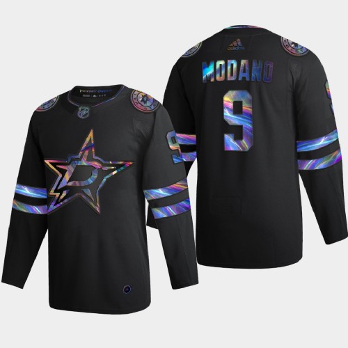 Dallas Dallas Stars #9 Mike Modano Men's Iridescent Holographic Collection Jersey - Black Men's