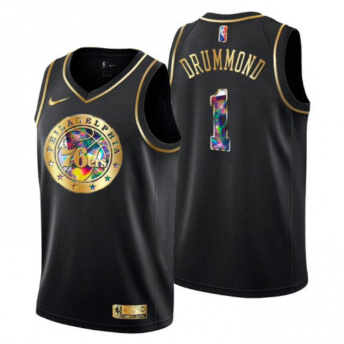 Philadelphia Philadelphia 76ers #1 Andre Drummond Mens Golden Edition Diamond Logo 2021/22 Swingman Jersey - Black Mens