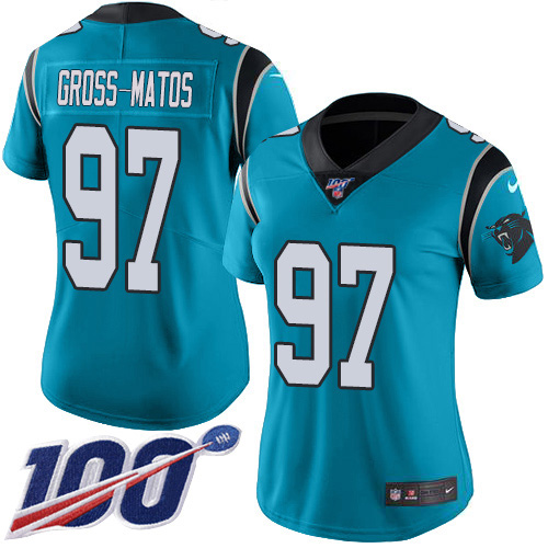 Carolina Panthers #97 Yetur Gross-Matos Blue Alternate Women's Stitched 100th Season Vapor Untouchable Limited Jersey Womens