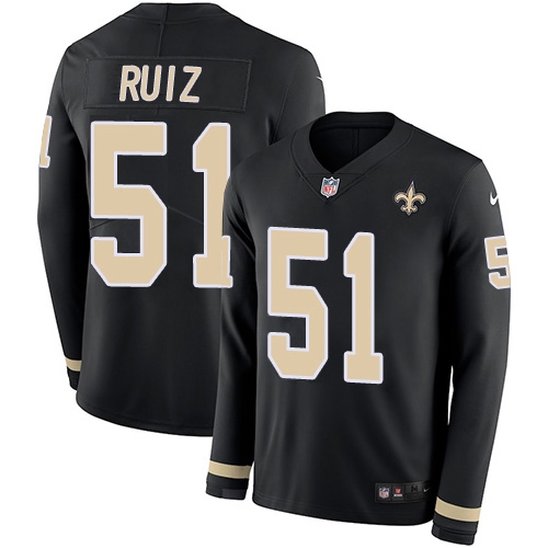 New Orleans Saints #51 Cesar Ruiz Black Team Color Men's Stitched Limited Therma Long Sleeve Jersey Men's