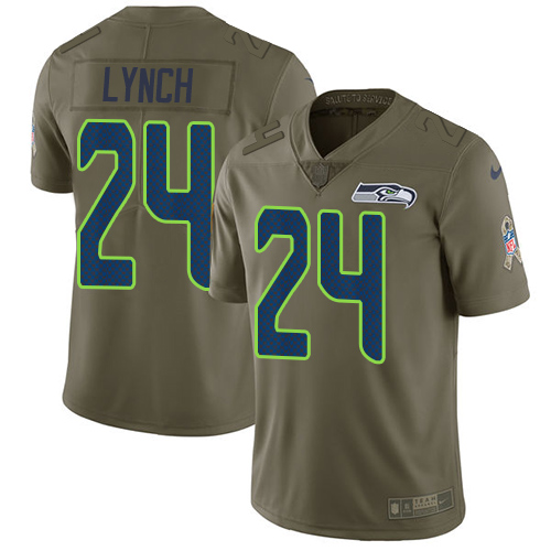 Seattle Seahawks #24 Marshawn Lynch Olive Men's Stitched Limited 2017 Salute to Service Jersey Men's