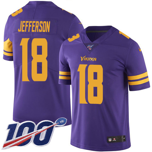 Vikings #18 Justin Jefferson Purple Men's Stitched Limited Rush 100th Season Jersey