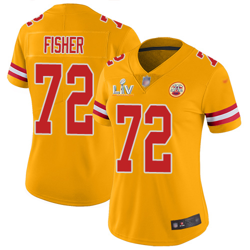 Kansas City Chiefs #72 Eric Fisher Gold Women's Super Bowl LV Bound Stitched Limited Inverted Legend Jersey Womens