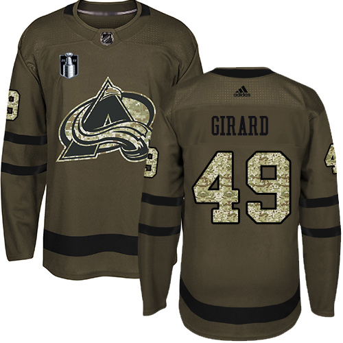 Adidas Colorado Avalanche #49 Samuel Girard Green Youth 2022 Stanley Cup Final Patch Salute to Service Stitched Jersey Youth