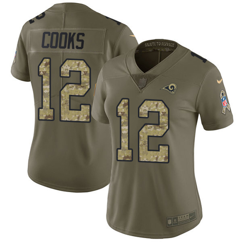 Los Angeles Rams #12 Brandin Cooks Olive/Camo Women's Stitched Limited 2017 Salute to Service Jersey Womens