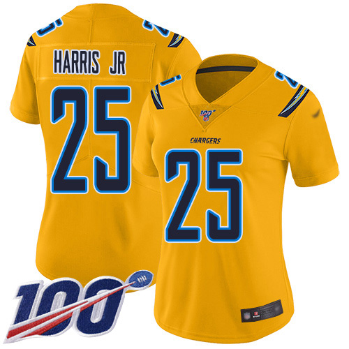 Los Angeles Chargers #25 Chris Harris Jr Gold Women's Stitched Limited Inverted Legend 100th Season Jersey Womens