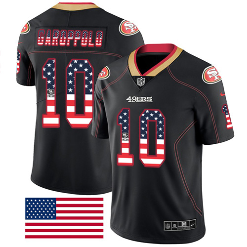 49ers #10 Jimmy Garoppolo Black Men's Stitched Limited Rush USA Flag Jersey