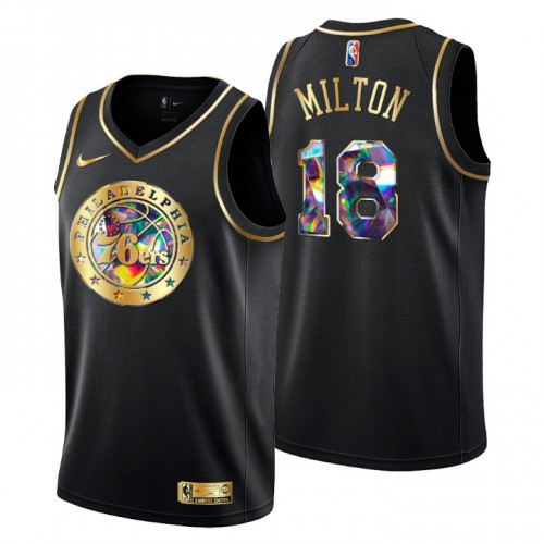 Philadelphia Philadelphia 76ers #18 Shake Milton Mens Golden Edition Diamond Logo 2021/22 Swingman Jersey - Black Mens