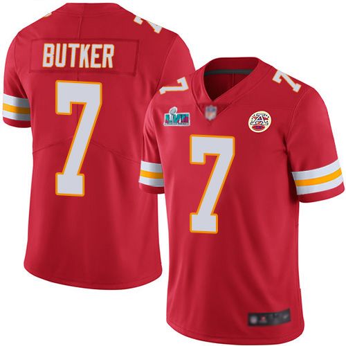 Chiefs #7 Harrison Butker Red Team Color Super Bowl LVII Patch Men's Stitched Vapor Untouchable Limited Jersey