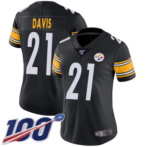 Pittsburgh Steelers #21 Sean Davis Black Team Color Women's Stitched 100th Season Vapor Limited Jersey Womens