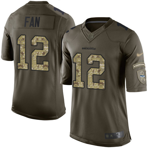 Seahawks #12 Fan Green Men's Stitched Limited 2015 Salute To Service Jersey