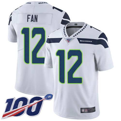 Seahawks #12 Fan White Youth Stitched 100th Season Vapor Limited Jersey