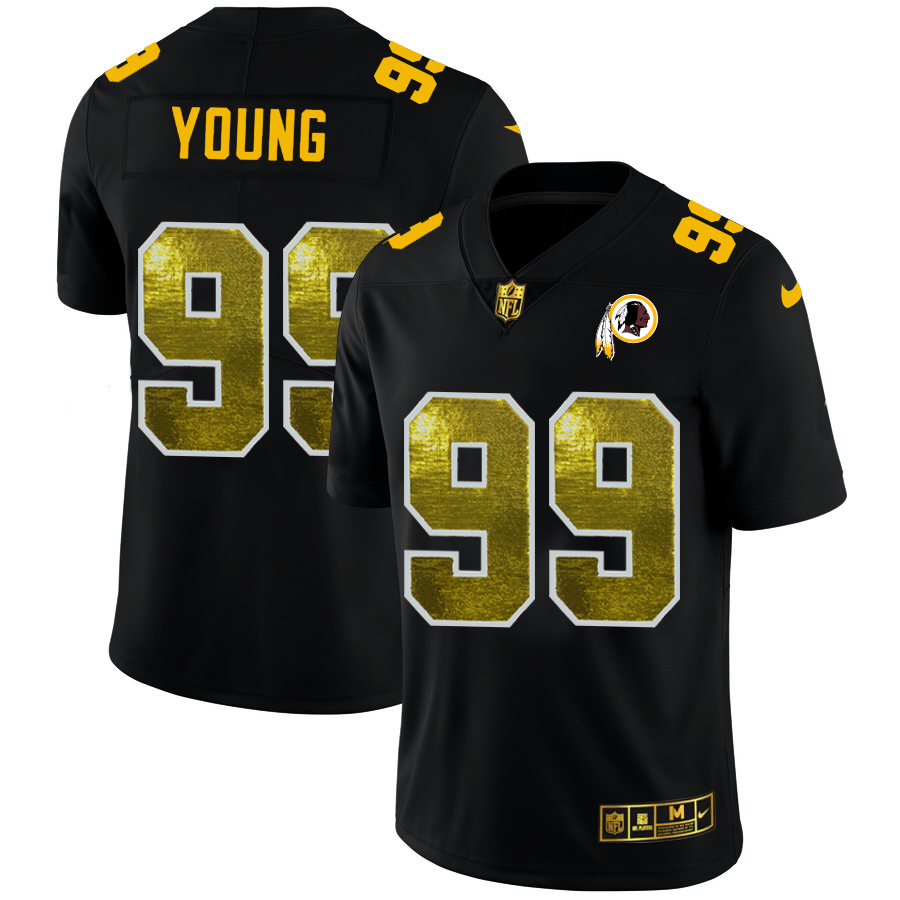Washington Commanders #99 Chase Young Men's Black Golden Sequin Vapor Limited Jersey