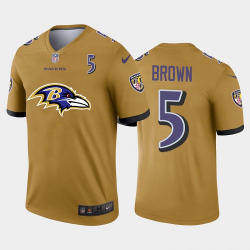Baltimore Baltimore Ravens #5 Marquise Brown Gold Men's Big Team Logo Player Vapor Limited Jersey Men's