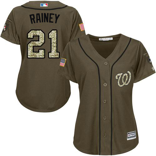 Washington Nationals #21 Tanner Rainey Green Salute to Service Women's Stitched Jersey Womens