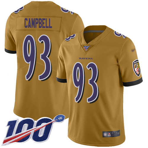 Baltimore Ravens #93 Calais Campbell Gold Men's Stitched Limited Inverted Legend 100th Season Jersey Men's